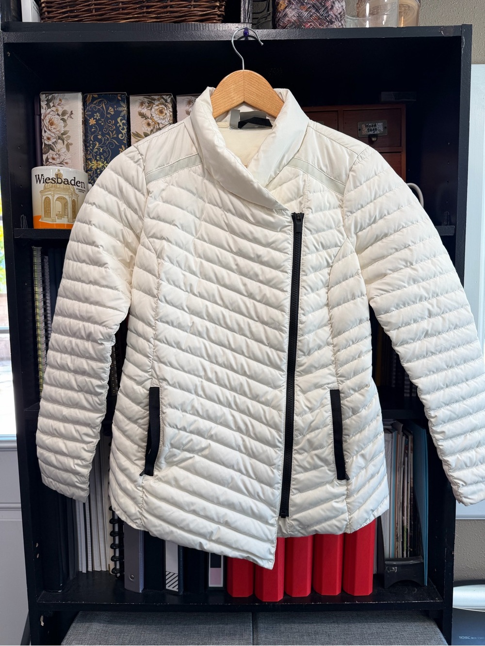 Athleta White Quilted Asymmetric Puffer Jacket